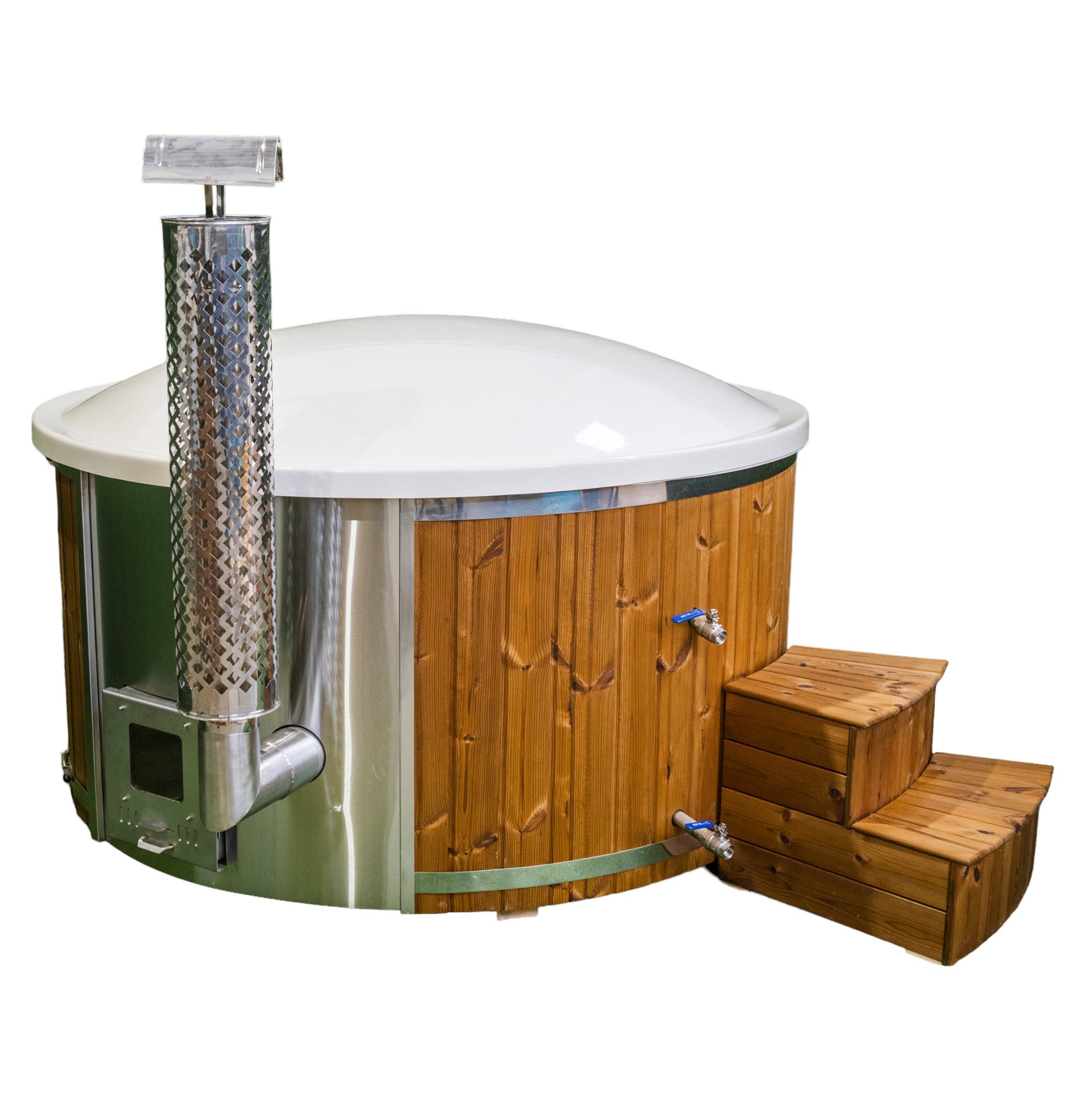 GFK Badefass Hot Tub mit externem Ofen, Handgefertigt
