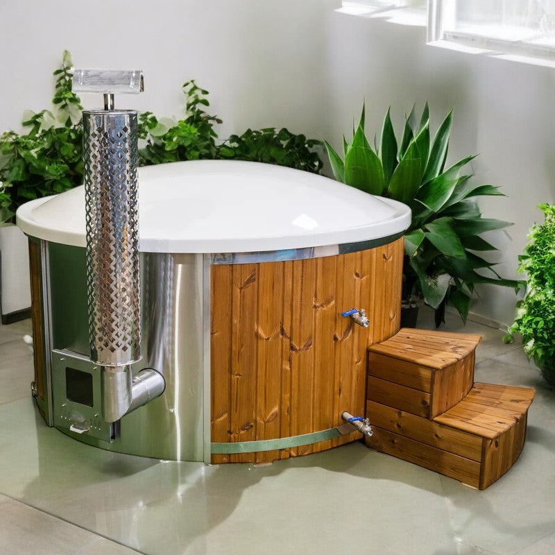 GFK Badefass Hot Tub mit externem Ofen, Handgefertigt