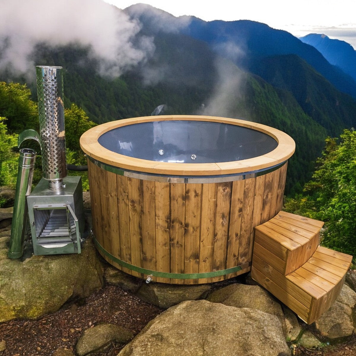 GFK Badefass Hot Tub mit integriertem Ofen, Handgefertigt