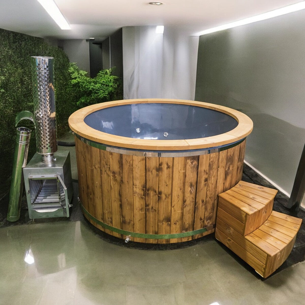 GFK Badefass Hot Tub mit integriertem Ofen, Handgefertigt