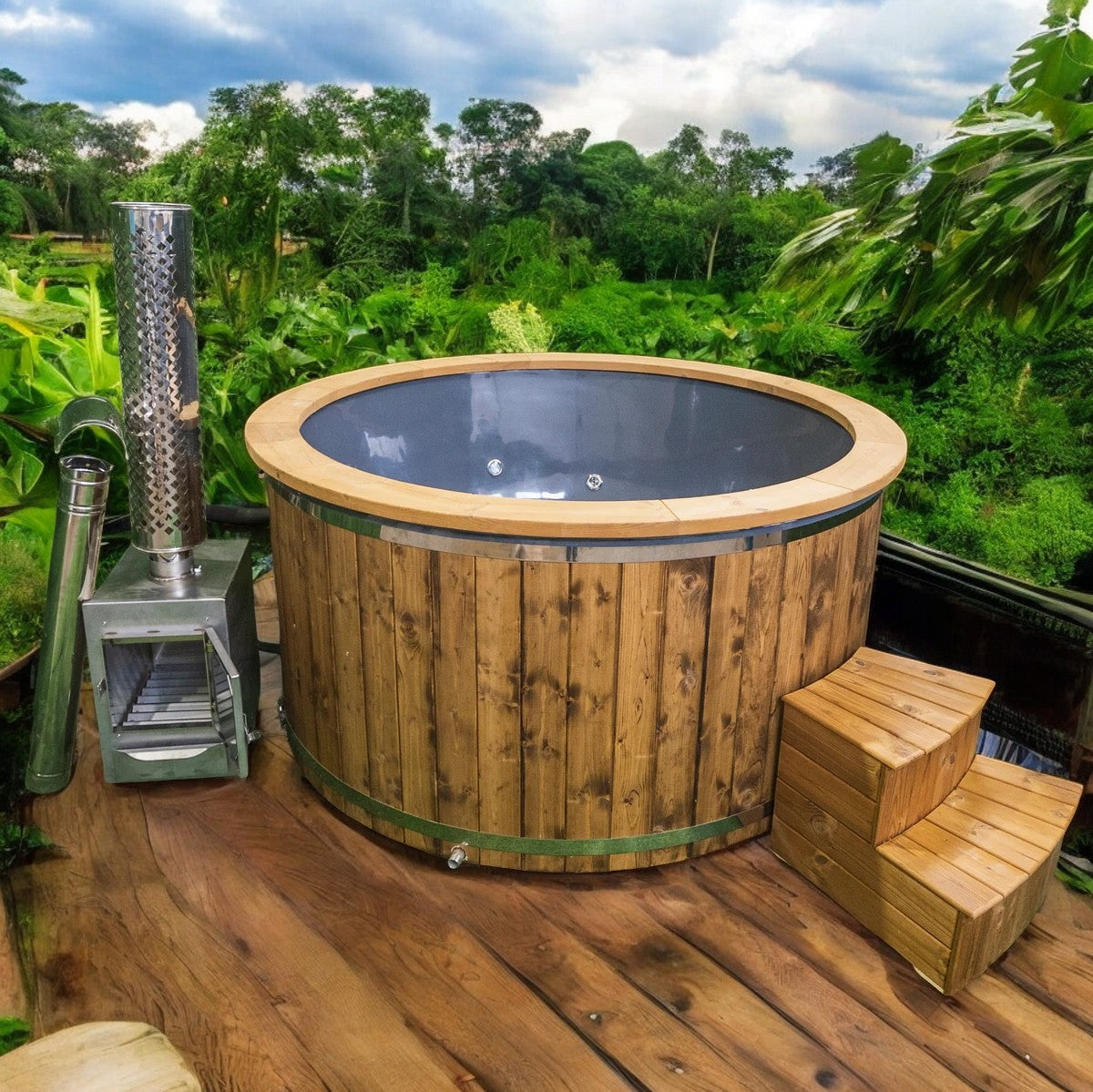 GFK Badefass Hot Tub mit integriertem Ofen, Handgefertigt
