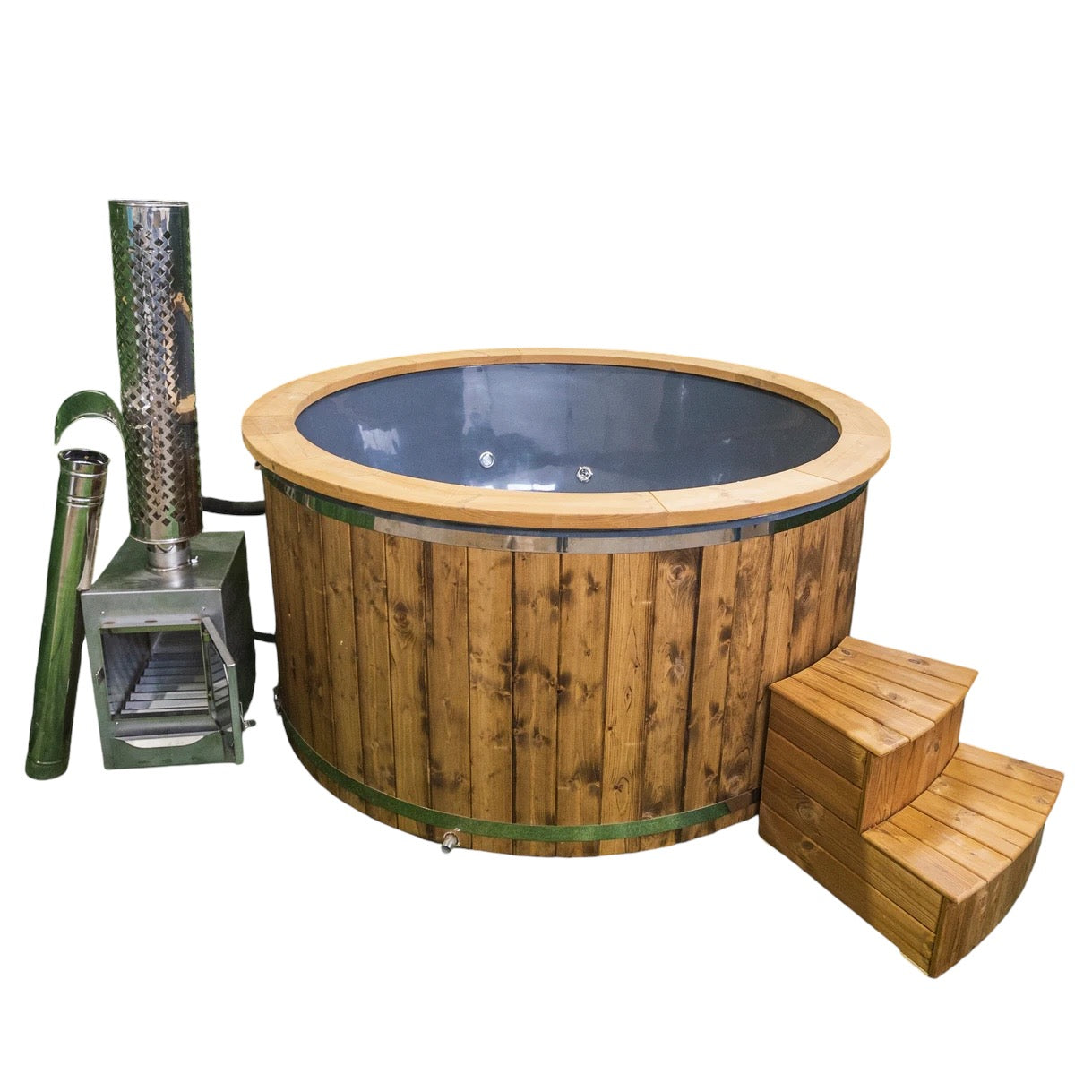 GFK Badefass Hot Tub mit integriertem Ofen, Handgefertigt