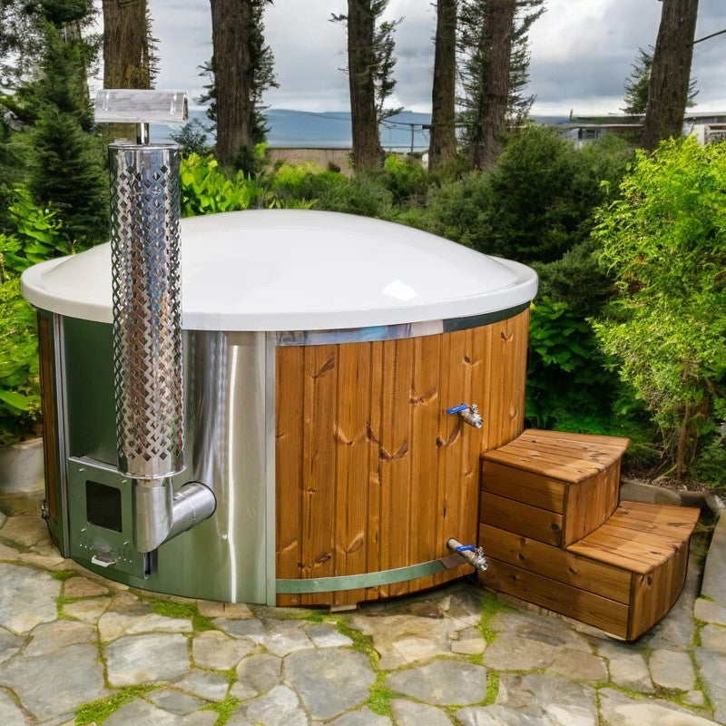 GFK Badefass Hot Tub mit externem Ofen, Handgefertigt