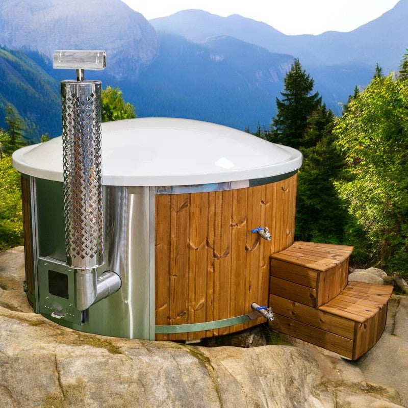 GFK Badefass Hot Tub mit externem Ofen, Handgefertigt
