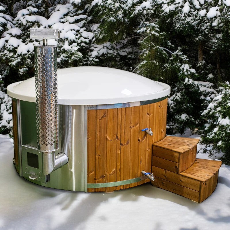 GFK Badefass Hot Tub mit externem Ofen, Handgefertigt